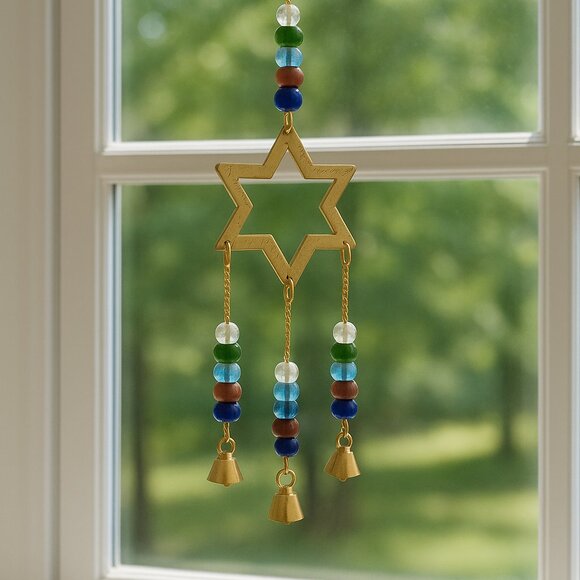 Handmade Brass Sun Wind Chime with Bells - Garden Decor - Picture 2 of 3